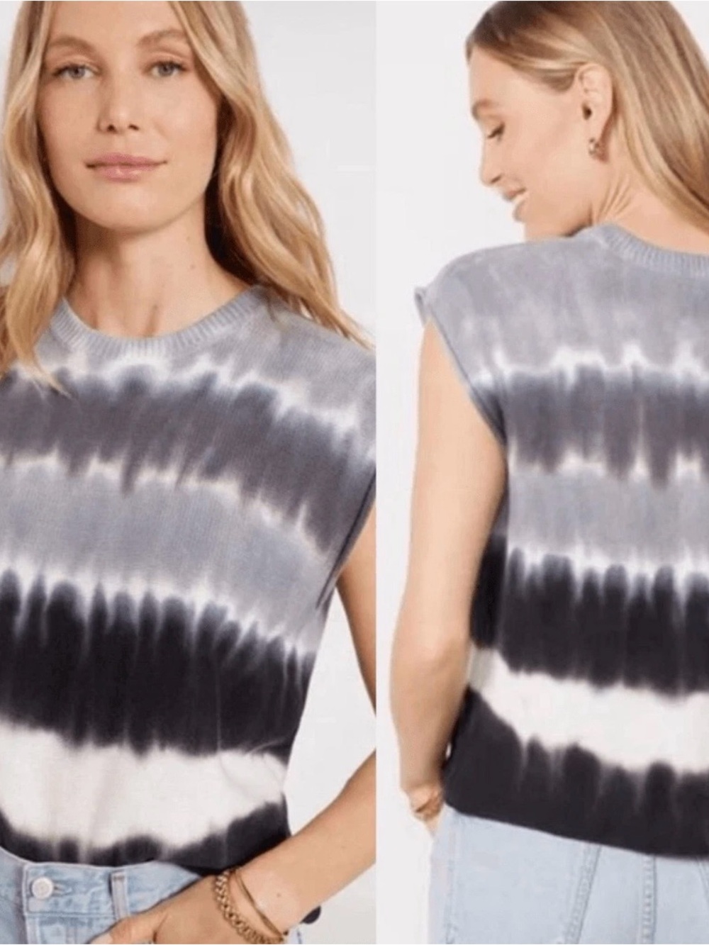 Evereve Tie-Dye Sleeveless Knit Tank - shades of blue